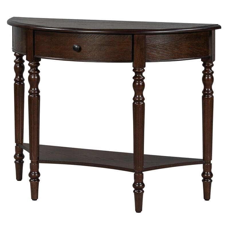 Farmhouse Half Moon Console Table with Drawer and Shelf for Entryway and Living Room Decor