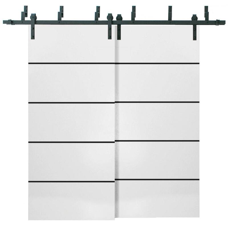 Barn Bypass Doors 72 x 80 Planum 0015 White Silk with Sturdy 6.6ft - 84" x 84" ( 2* 42x84)