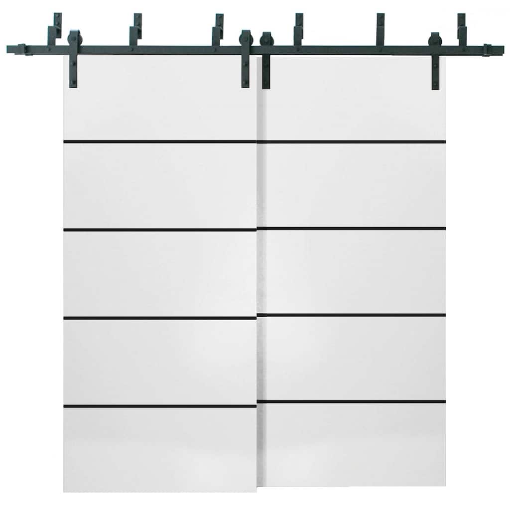 Barn Bypass Doors 72 x 80 Planum 0015 White Silk with Sturdy 6.6ft