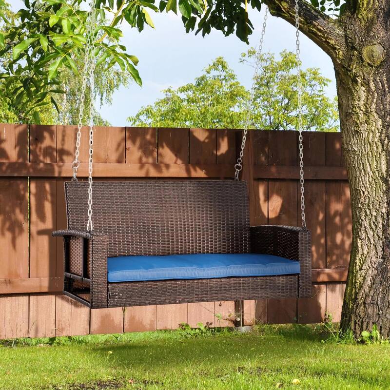 2-Person Wicker Hanging Swing Bench,Porch Swing Outdoor Chair,Cushions