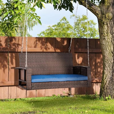 2-Person Wicker Hanging Swing Bench,Porch Swing Outdoor Chair,Cushions