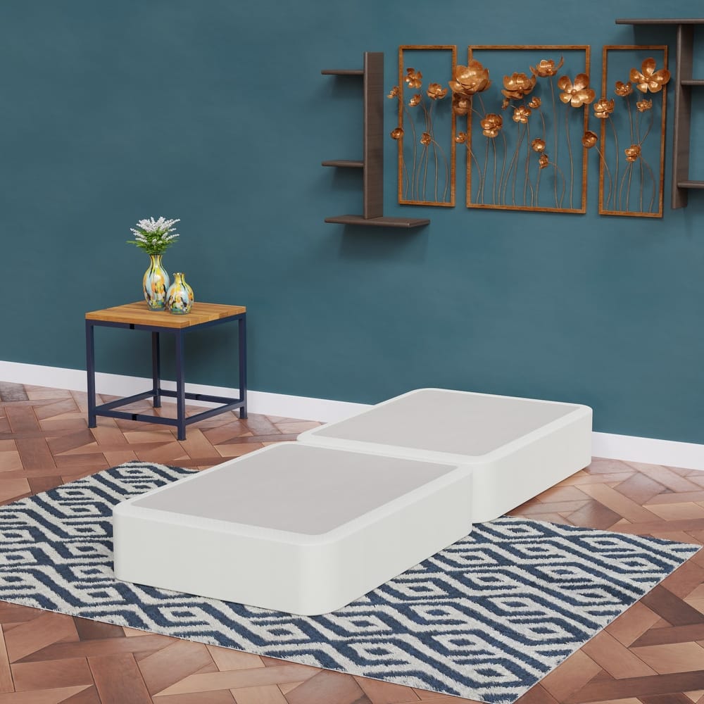 Onetan 4-Inch Wooden Box Spring, Low Profile Split Bed Foundation Ideal for Mattress, No Assembly Needed, White & black.