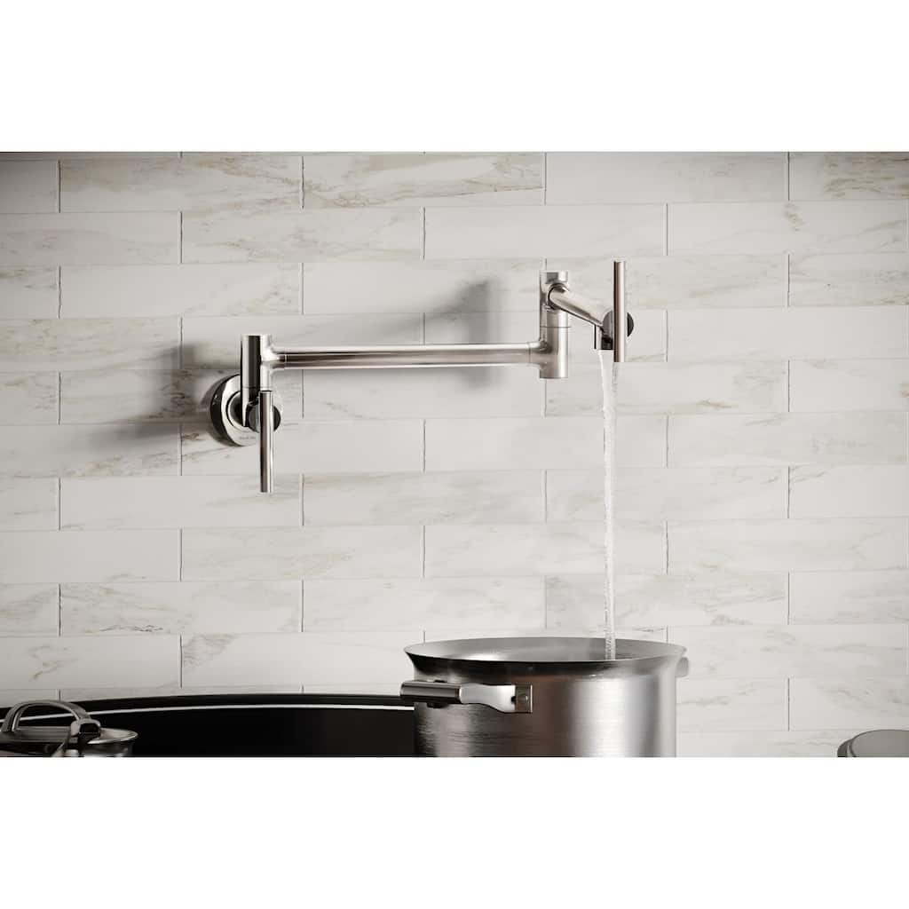 Elkay Avado Wall Mount Single Hole Pot Filler Kitchen Faucet with Lever Handles Chrome