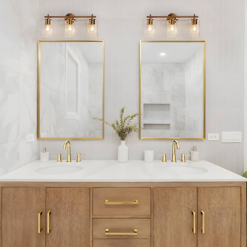 Modern Gold 3-Light Bathroom Vanity Light Cylinder Glass Wall sconce - W 22" x D 7.1" x H 9.6"
