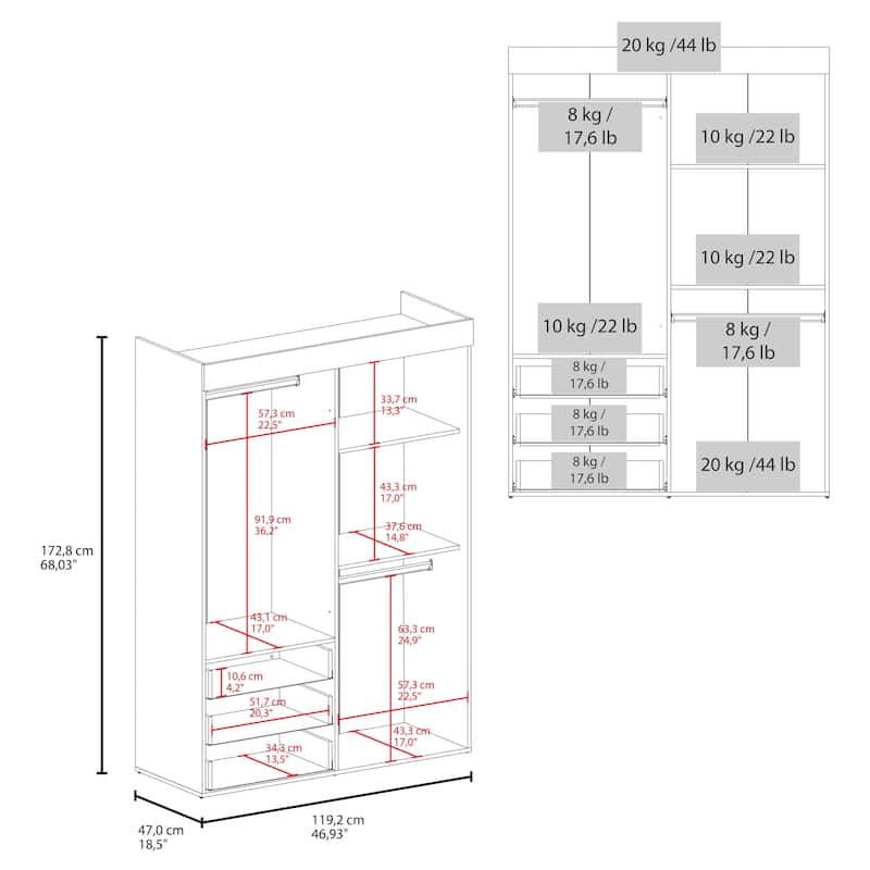 Denver Mobile Armoire, White - N/A