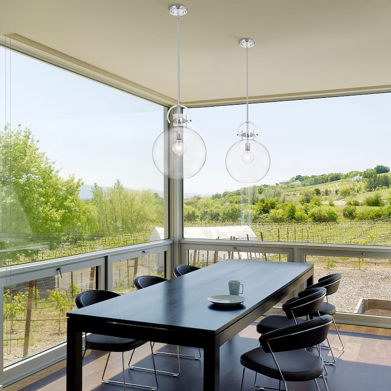 Chrome 1-Light 14 Inch Globe Shaped Clear Glass Pendant