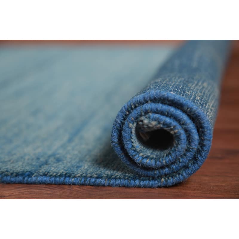 Striped Blue Modern Gabbeh Oriental Rug Hand-Knotted Wool Carpet - 3'2" x 4'9"