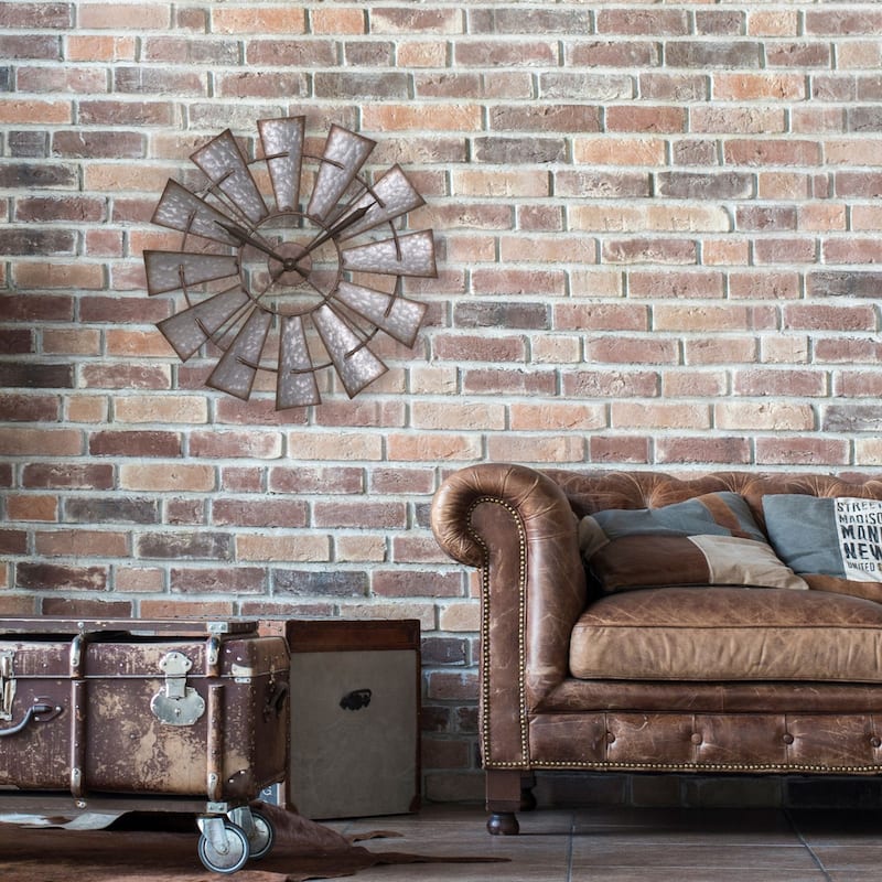 21.75" Silver and Bronze Distressed Finish Windmill Wall Clock
