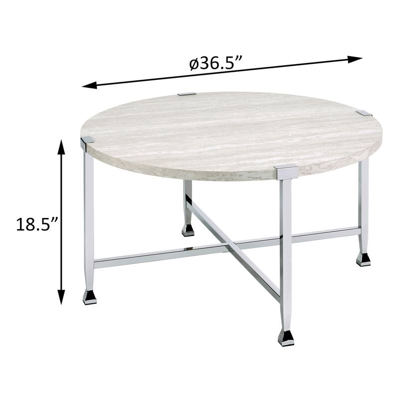 Barstow White Oak and Chrome Round Coffee Table