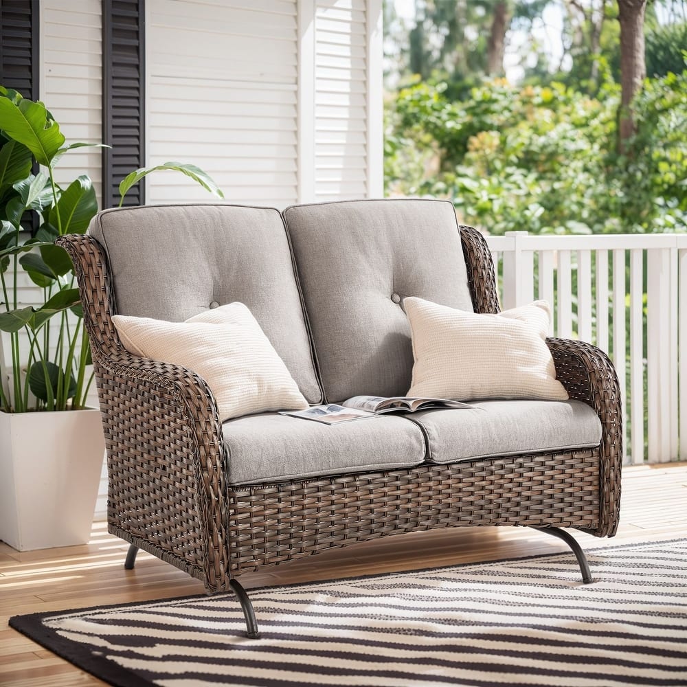 Gymojoy 2-Seat Stylish Patio Loveseat Glider Sofa, Water-Resistant Olefin Cushions for Outdoor Comfort