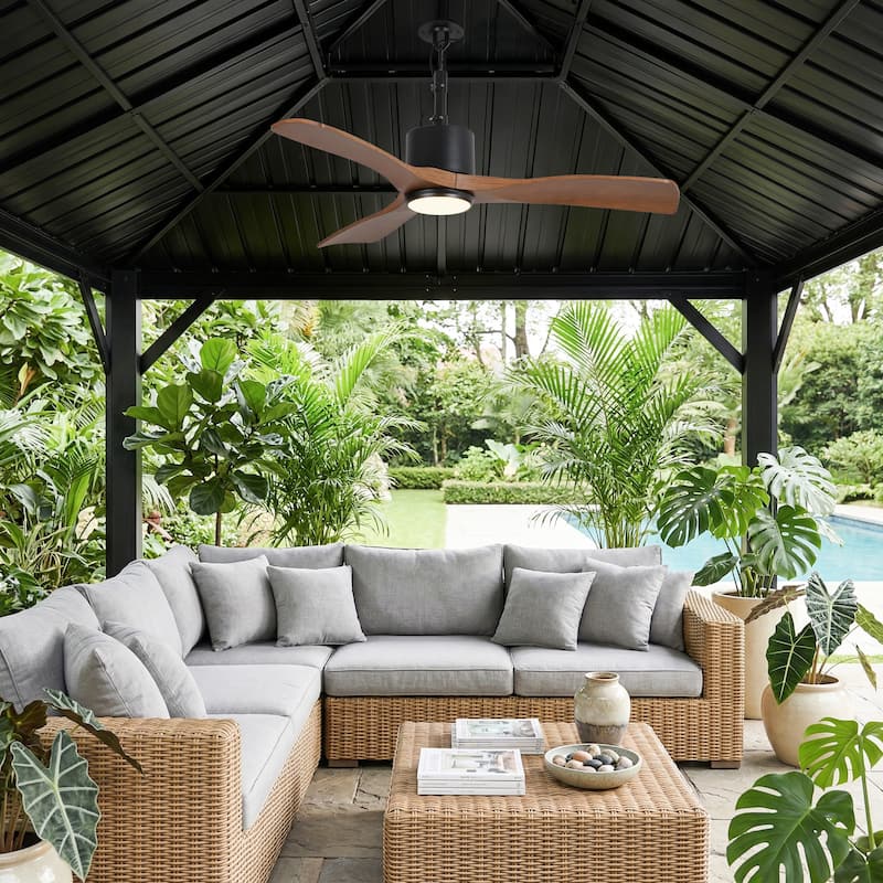 42" Walnut Waterproof Wet Rated Outdoor Gazebo Ceiling Fan with Light and Remote