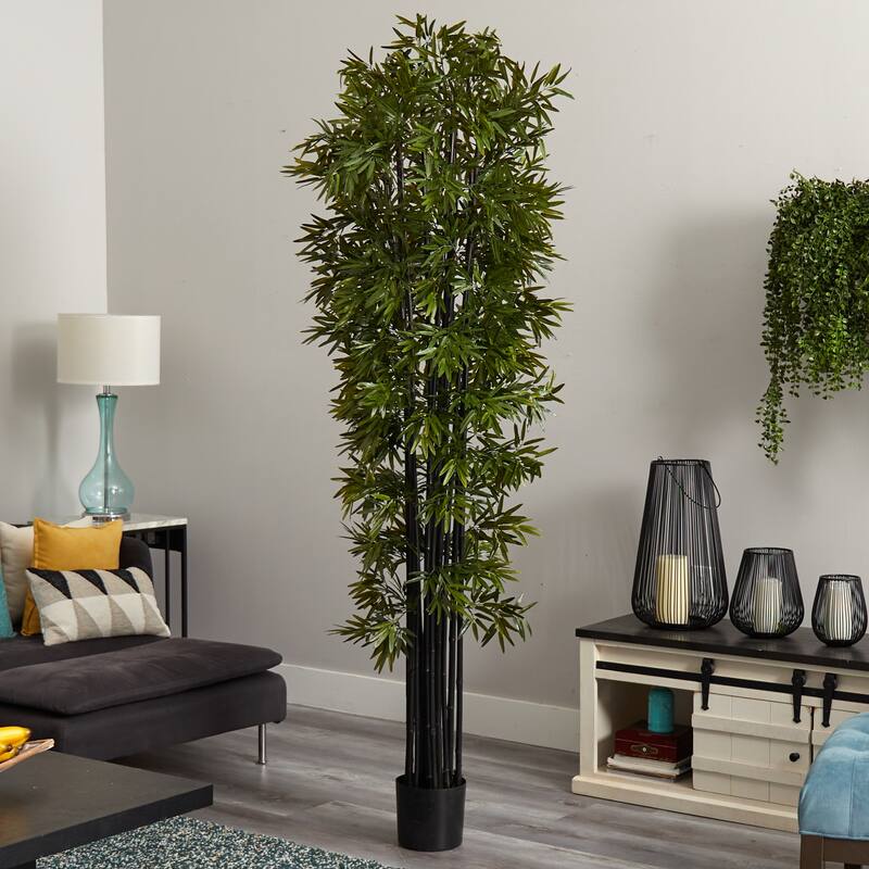 7' Bamboo Tree with Black Trunks UV Resistant (Indoor/Outdoor) - Green