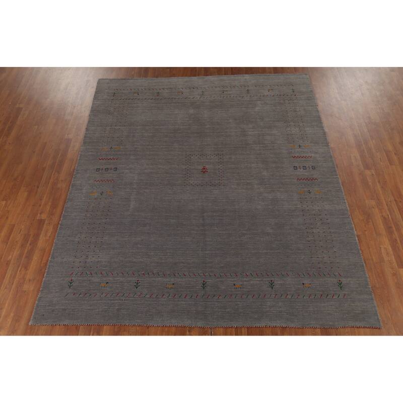 Tribal Gray Gabbeh Indian Area Rug Handmade Wool Carpet - 8'1"x 9'7"