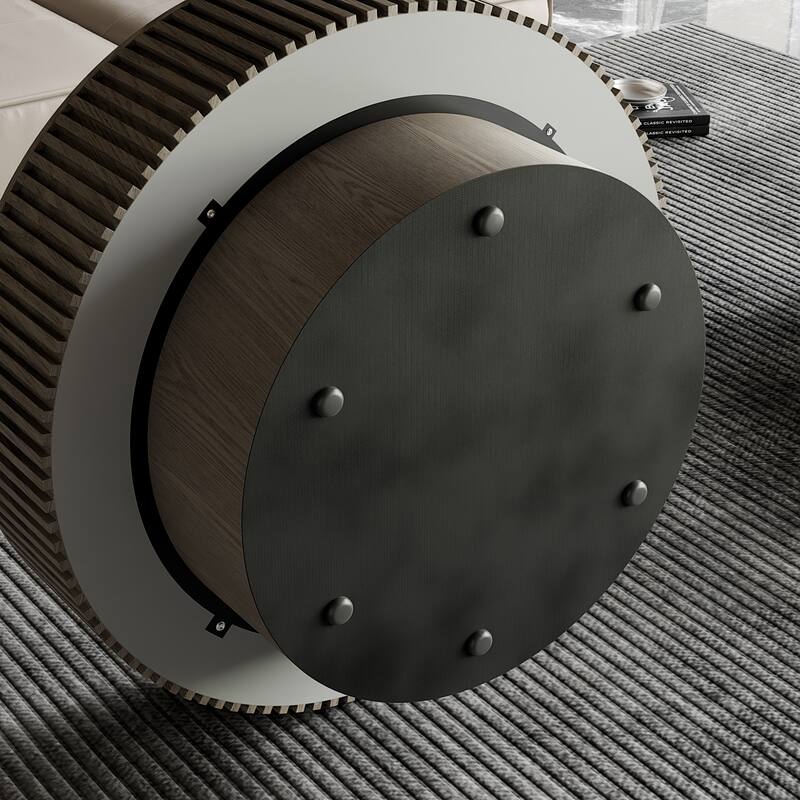 39.4" Round Coffee Table with Storage, Solid Wood Veneer Modern Accent Tea Table