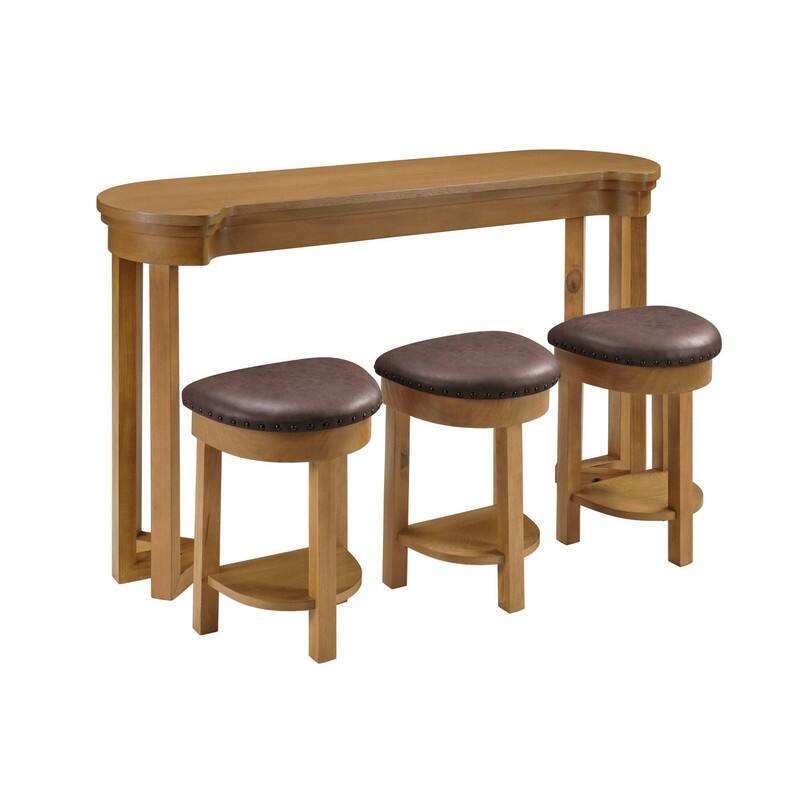 4-Piece Bar Table Set with Solid Pine Wood Legs and PU Upholstered Stools for Dining and Entertaining