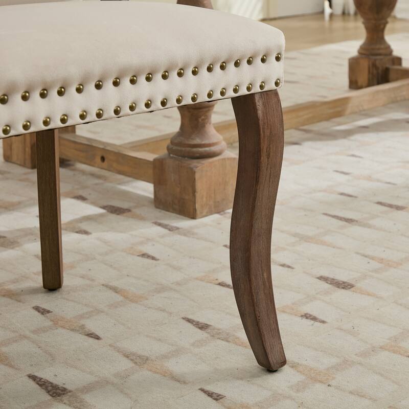 GDF Studio- Velvet Wing-Back Dining Chair with Handmade Tufted Trim & Curved Wood Legs, Set of 2