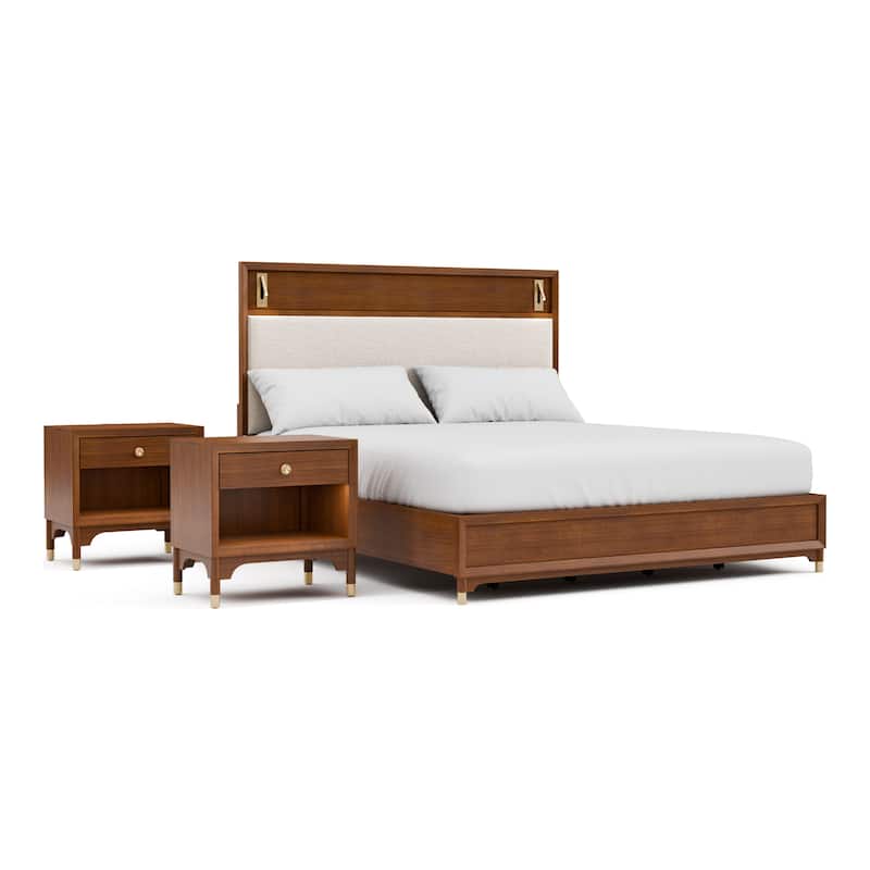 Furniture of America Forma Mid-Century Modern 3-Piece Walnut Solid Wood Platform Bedroom Set
