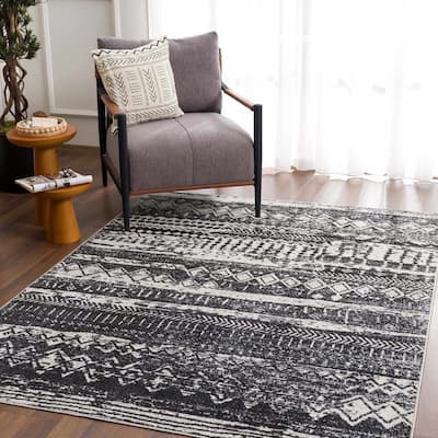 Hauteloom Lyssons Hallway, Kitchen Machine Washable Runner Rug - Black, Gray, Light Gray - 2'7" x 7'3"
