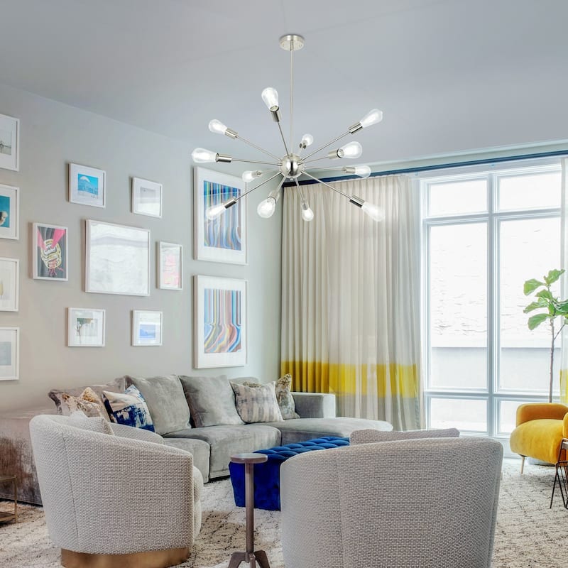 12-Light Sputnik Sphere Chandelier, Classic Semi Flush Mount Chandelier for Living Room Kitchen Island Dining Foyer