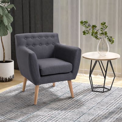 Mid-century Linen Upholstery Accent Arm Chair