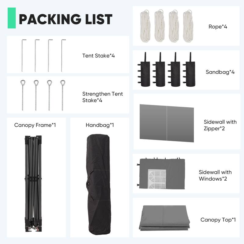 Ainfox 10x10 Pop Up Canopy Tent with 4 Sidewalls, Easy Set up with One Push Lift Outdoor Beach Gazebos with 4 Sandbags