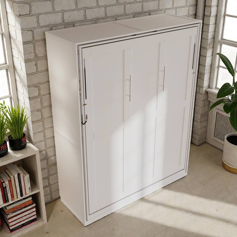 Rotating Queen Murphy Bed with Storage Shelves, 360 Degree Space Saving Wall Bed for Home Office