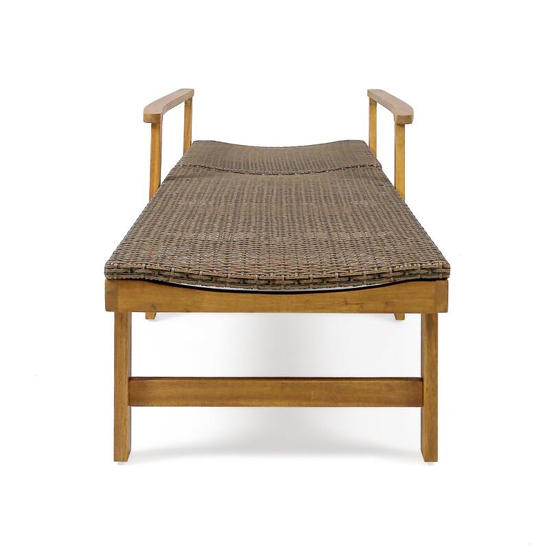 Hampton Outdoor Rustic Acacia Wood Chaise Lounge with Wicker Seating by Christopher Knight Home