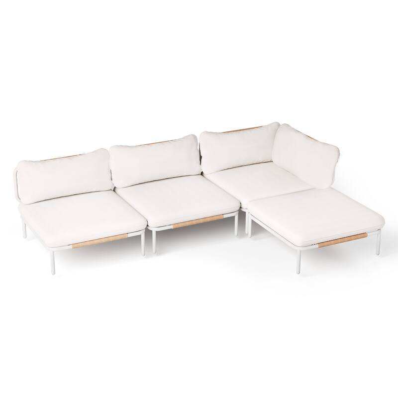 Outdoor Cushioned Sectional Sofa Chat Set Patio Furniture Conversation Set, Free Combination - 4-piece seats - Beige, 4pcs seats & 4 arms
