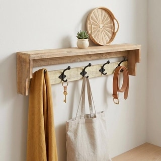 Multicolored Wood Farmstyle Coat Rack with Shelf - W: 31.5" x D: 8" x H: 5"