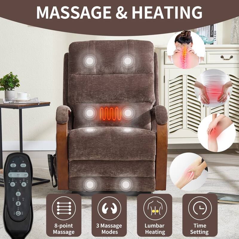 Dual Motor Power Lift Recliner Chair with Massage Heat and Wood Armrests