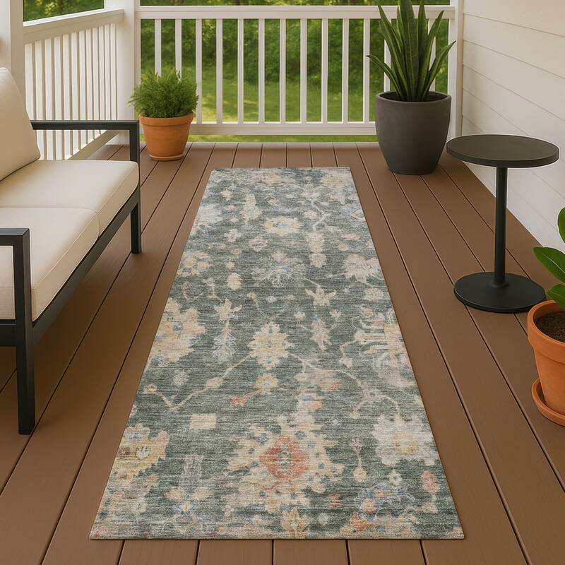 Machine Washable Indoor/ Outdoor Casual Traditional Chantille Rug - 2'3" x 7'6" - Basil