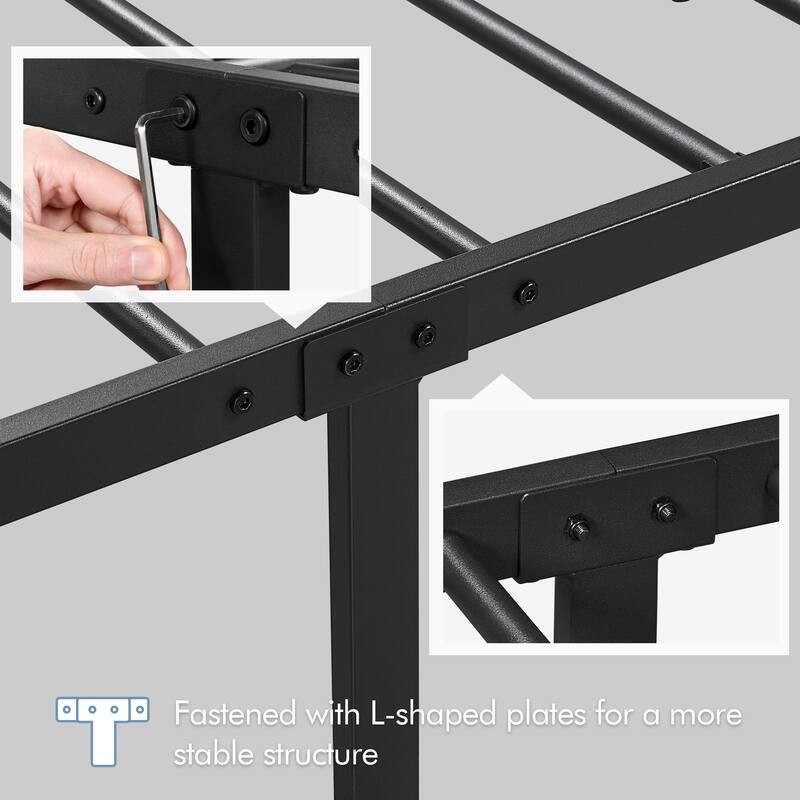 Yaheetech Minimalist Metal Platform Bed Frame with Spindle Headboard and Footboard