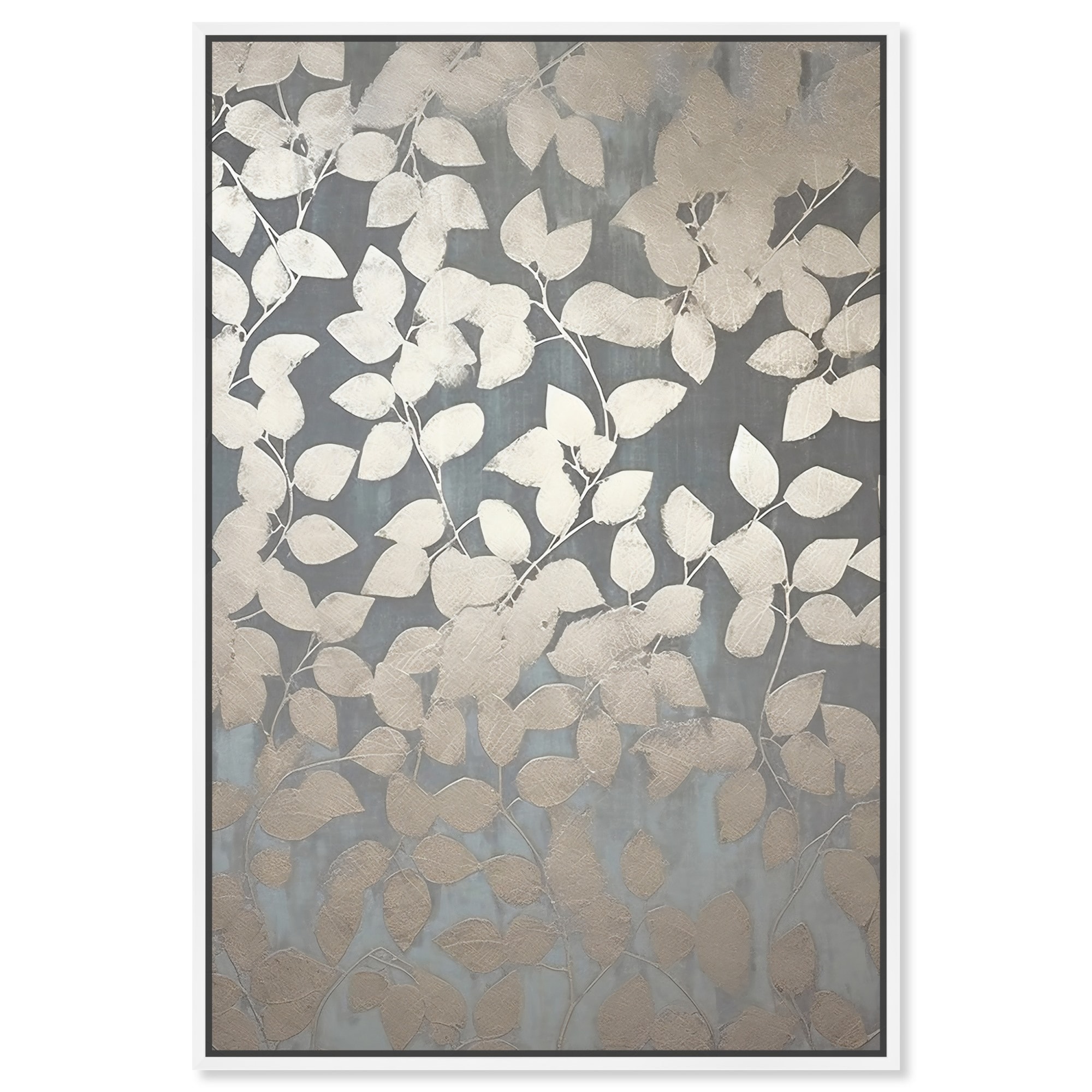 Glam Grey Leaves Canvas Elegant Floral Wall Art by Art Remedy