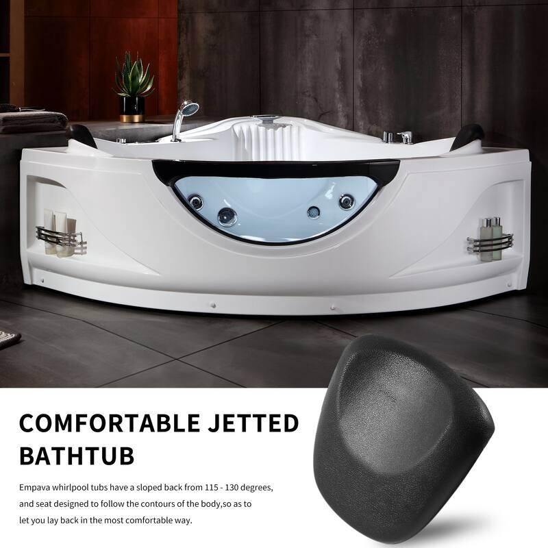 59 in. x 59 in. Left Drain Alcove Whirlpool Bathtub Corner Lighted Thermostatic Bath Tub -Rapid Drainage System in White