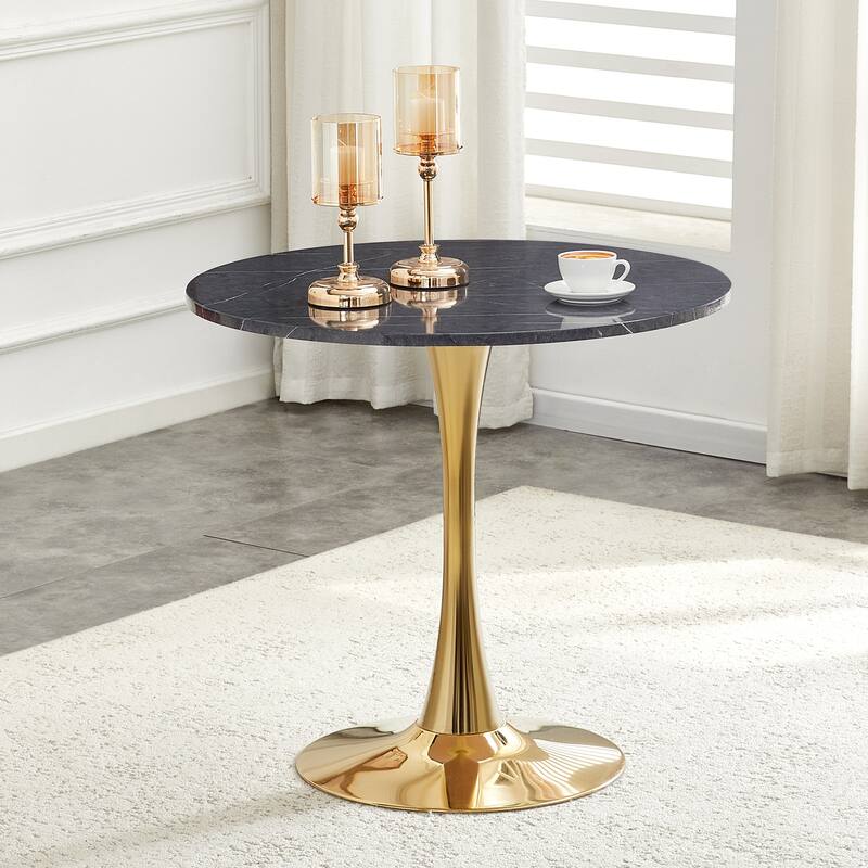Round Thickened Table Top Coffee Table, Metal Pedestal Side Table Modern Bistro Table