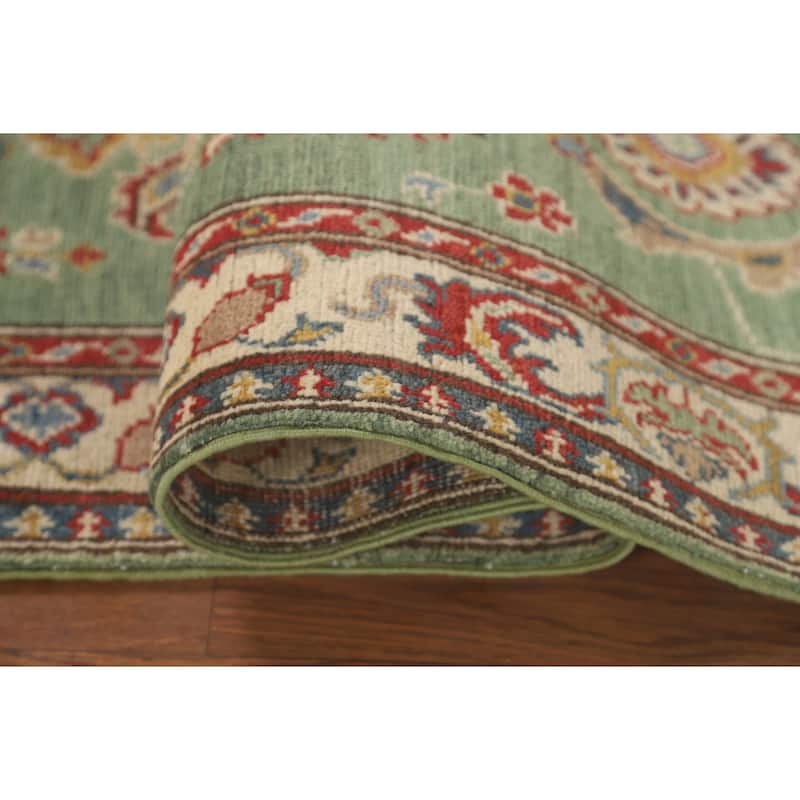 Floral Kazak Runner Rug Handmade Green Wool Carpet - 2'2" x 5'11"
