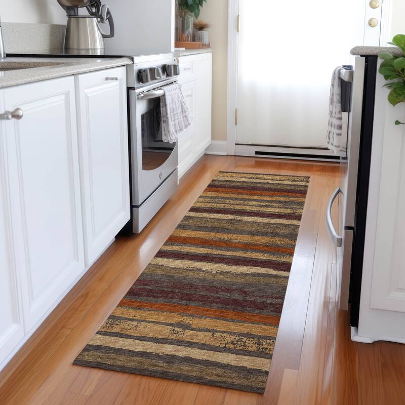 Machine Washable Indoor/ Outdoor Chantille Stripe Rug