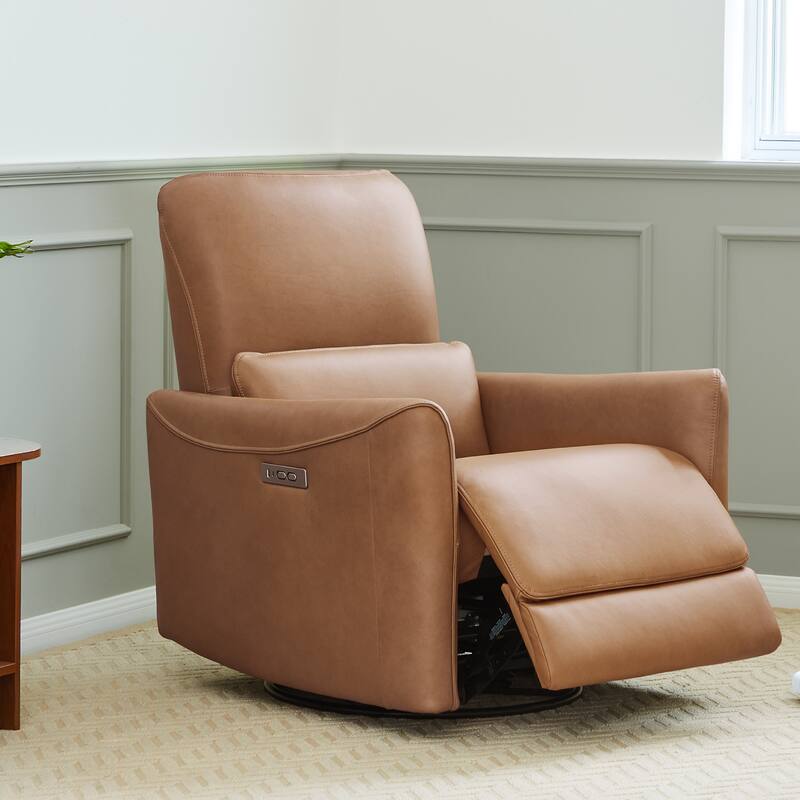 Spruce & Spring Asher Power Swivel Glider Recliner - Brown-Leather-Single