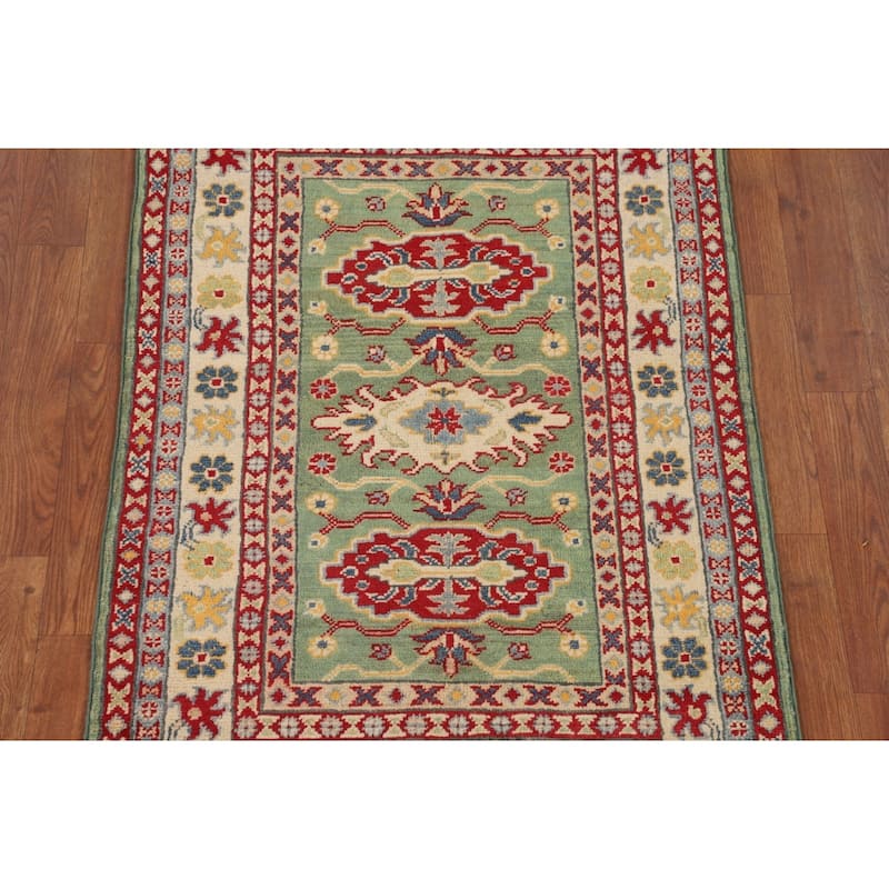 Light Green Kazak Oriental Rug Handmade Traditional Wool Carpet - 2'7" x 3'10"