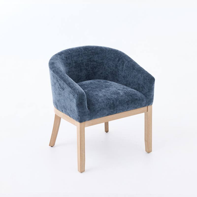 Mid Century Modern Upholstered Barrel Dining Chairs with Arms, Farmhouse Linen Kitchen Chairs with Natural Hardwood Frame