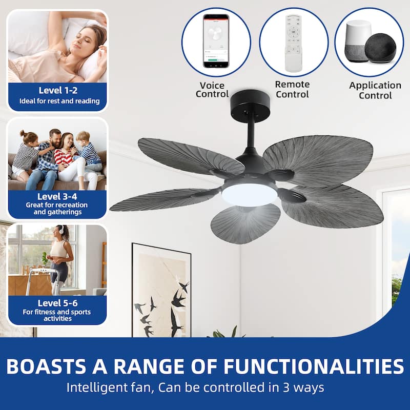 Moasis 42 Inch 5 Blades Tropical Palm Ceiling Fans with Lights and Remote Control