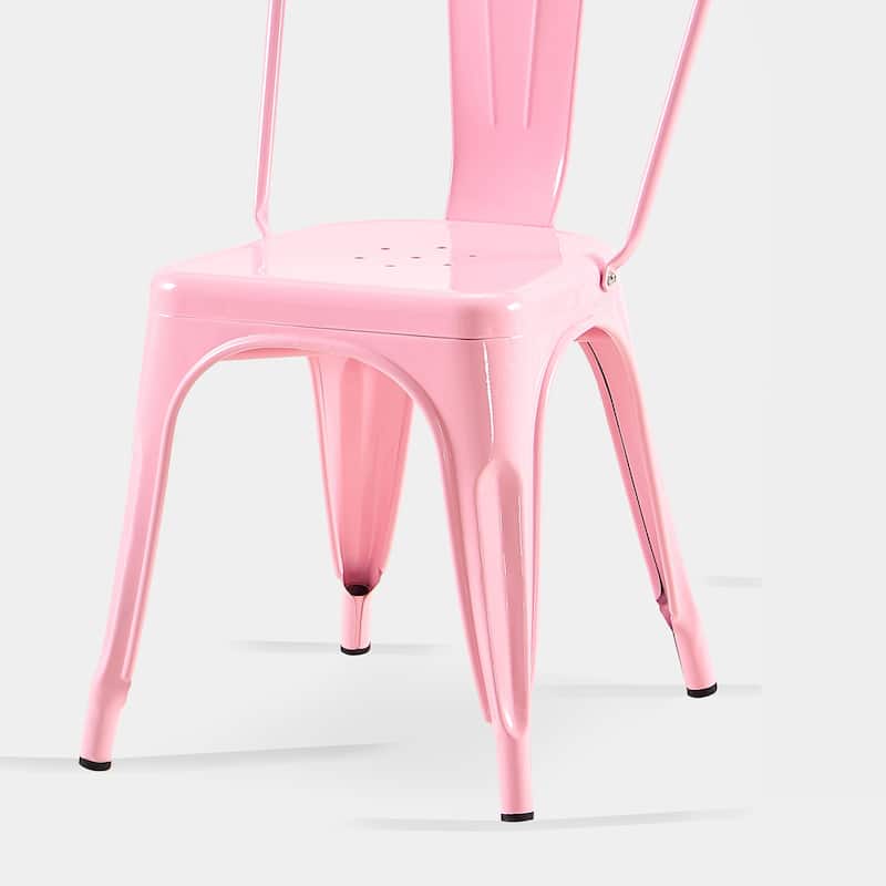18" Modern Industrial Metal Stackable Pink Dining Chair, 4PCS - 18" W X 18" D X 33" H