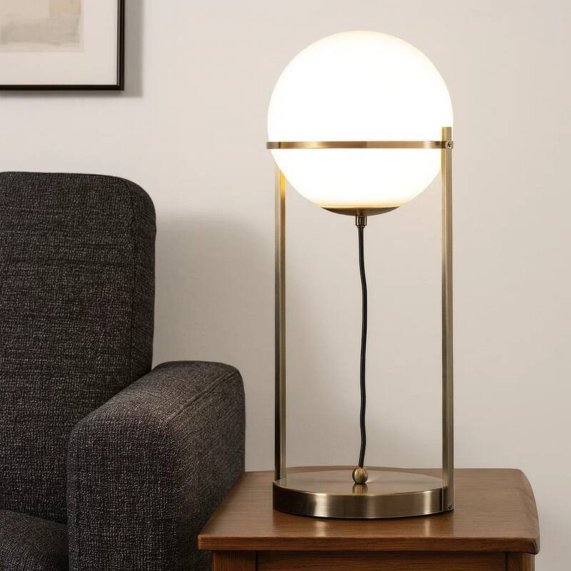 Jim 22 Inch Table Lamp, LED Light, Metal Body, Modern Globe Shade, Brass