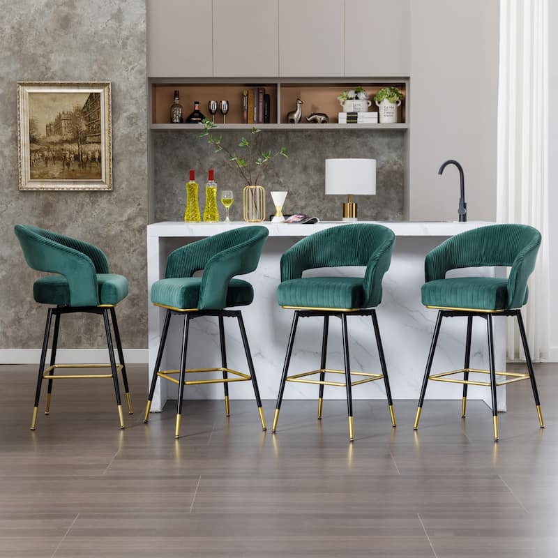 Hausfame Velvet Upholstered Set of 2 Swivel Barstool With Backs - 22.2 in. W X 21.5 in. D X 40 in. H