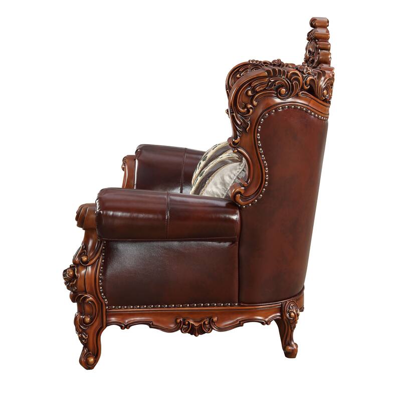 Helene Cherry and Walnut Loveseat with 3-Pillows