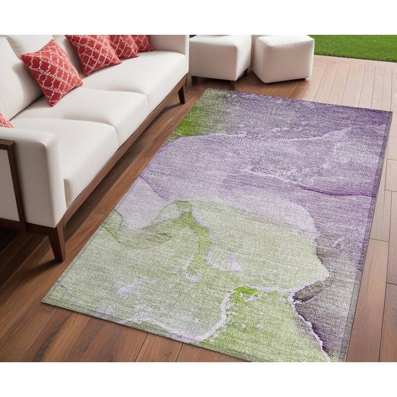 Almisi Contemporary Abstract Weather Resistant Blended Style Outdoor Rug - 5' X 8' - Purple