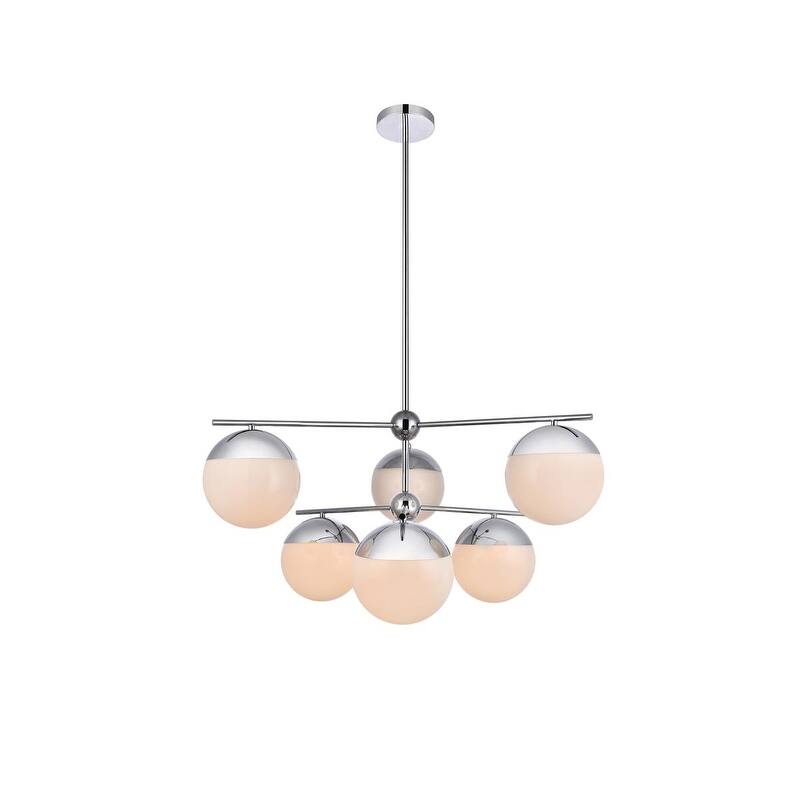 6-Light 36 inch Pendant with Frosted White Glass - Chrome