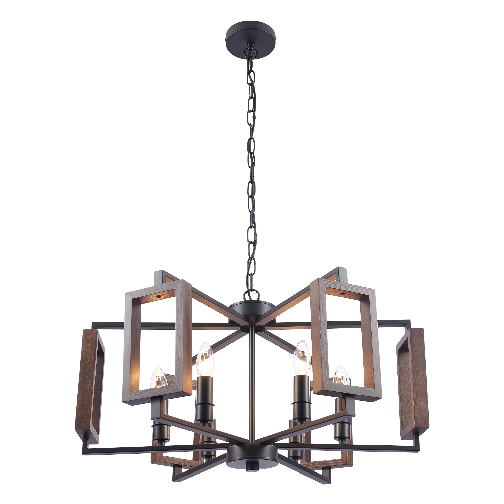 CO-Z Vintage Wood Pendant Chandelier w 6 Light Hexagonal