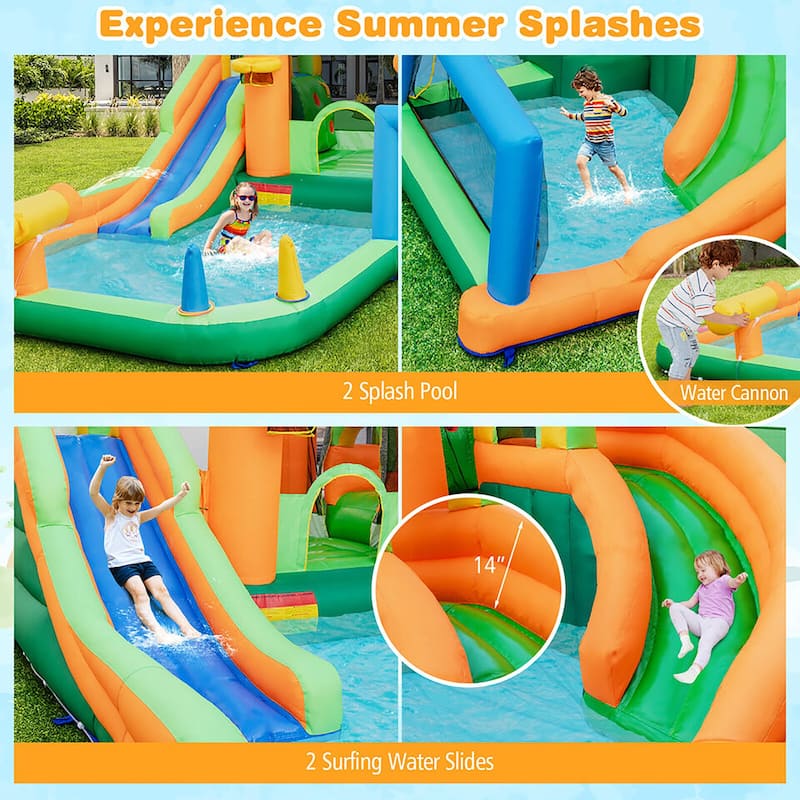 Gymax Kids Inflatable Water Slide Park w/680W Blower Basketball Rim
