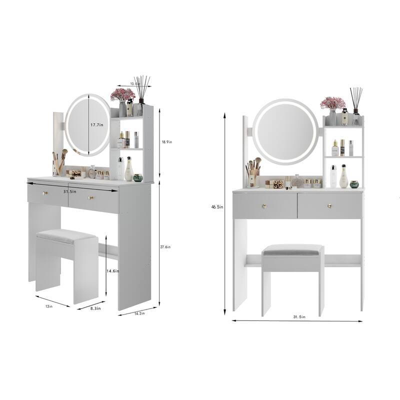 KISRAIS 31.5" Fashion Vanity Desk with Mirror and Lights, 3 Color Lighting Brightness Adjustable